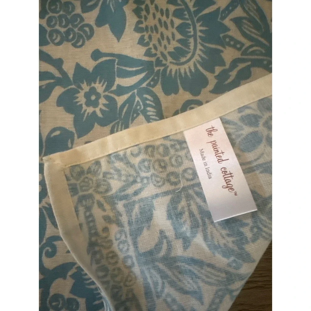 The Painted Cottage Blue White Floral Block Print Cloth Napkins Set of 4 20x20